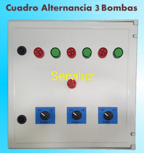 Cuadro de Alternancia 3 Bombas Monofasico 230V y 0.75-1 HP con Alarma